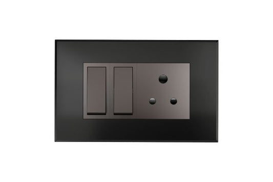 Havells Magnus ACR 4M Combined Plate Glossy Black | Slim Modular Cover Frame with Ratchet Locking