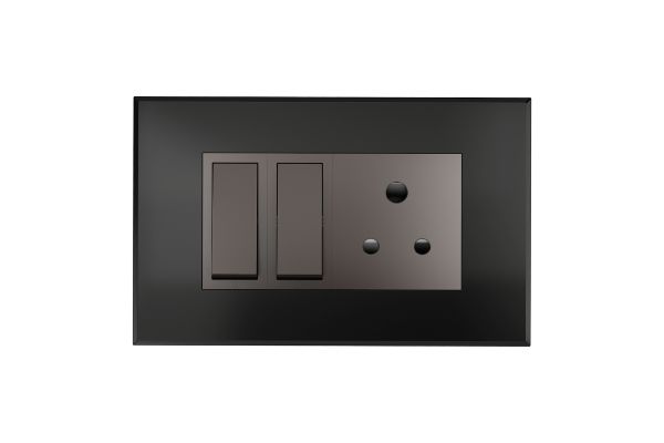 Havells Magnus ACR 4M Combined Plate Glossy Black | Slim Modular Cover Frame with Ratchet Locking