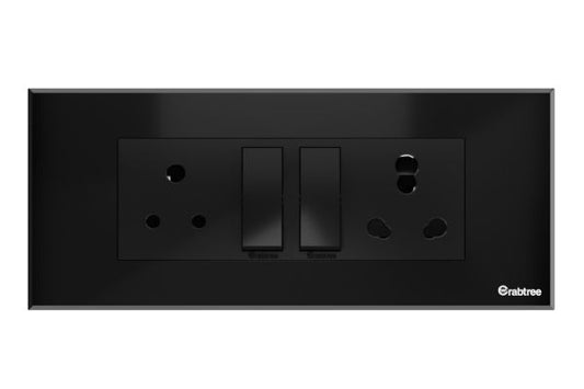 Havells Magnus 6M Combined Plate ACR Glossy Black | Slim Modular Cover Frame with Ratchet Locking