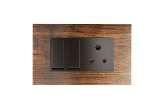 Havells Magnus ACR 4M Combined Plate Walnut Wood | Slim Modular Cover Frame with Ratchet Locking