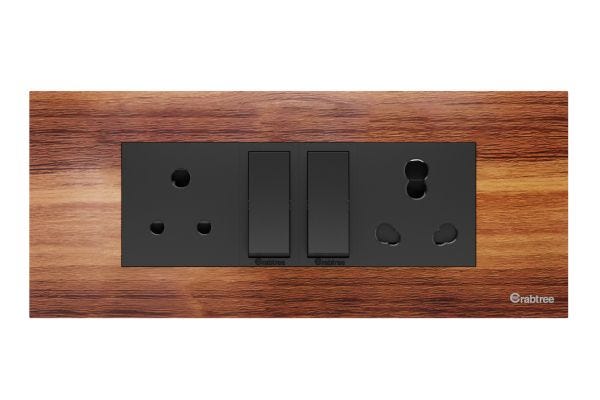 Havells Magnus 6M Combined Plate Acrylic Walnut Wood | Slim Modular Cover Frame with Ratchet Locking
