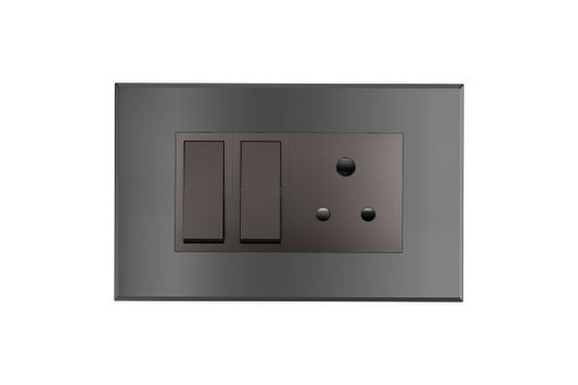 Havells Magnus ACR 4M Combined Plate Steel Grey | Slim Modular Cover Frame with Ratchet Locking