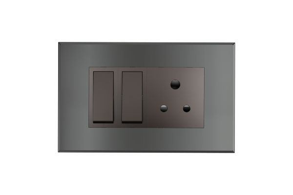 Havells Magnus ACR 4M Combined Plate Steel Grey | Slim Modular Cover Frame with Ratchet Locking