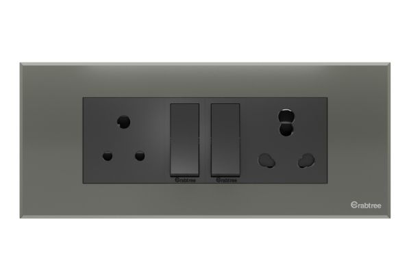 Havells Magnus 6M Combined Plate ACR Steel Grey | Slim Modular Cover Frame with Ratchet Locking