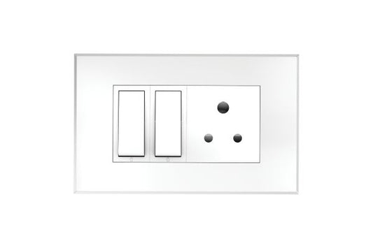Havells Magnus ACR 4M Combined Plate Glossy White | Slim Modular Cover Frame with Ratchet Locking