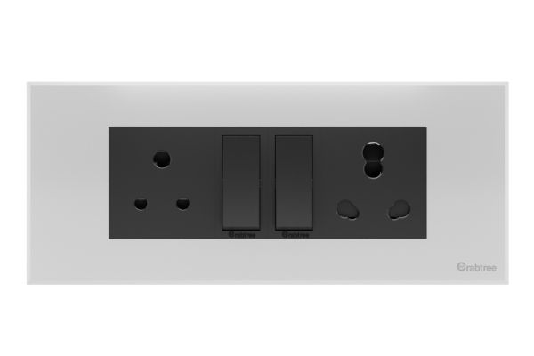 Havells Magnus 6M Combined Plate ACR Glossy White | Slim Modular Cover Frame with Ratchet Locking