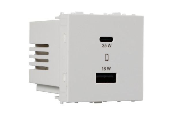 Havells Apogee 35W USB Charging Socket 1C1A ACPKGCW001 | Fast Charging Modular USB Charger