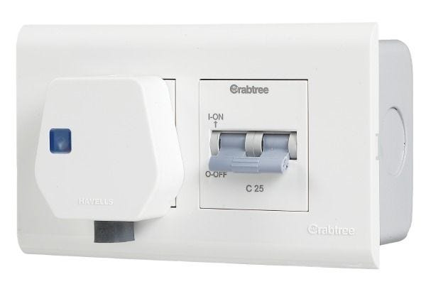 Havells 4 Module Combined Box ACVCKSW042 | Double Pole MCB with 6A/16A Heavy Duty Socket