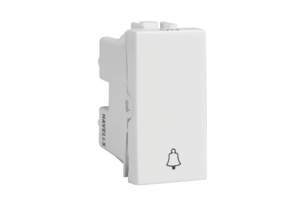 Havells Coral 10AX Bell Push Switch AHCSBXW100 | 240V Modular Bell Switch with Positive Contact