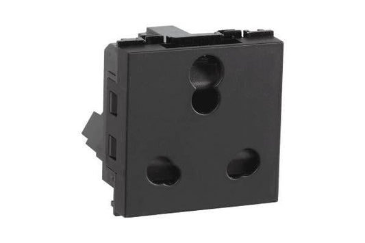 Havells Fabio 6A 3 Pin Shuttered Socket Matt Black | Modular Socket with Child Safety Shutter