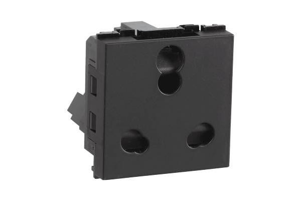 Havells Fabio 6A 3 Pin Shuttered Socket Matt Black | Modular Socket with Child Safety Shutter