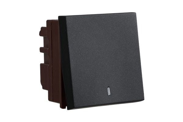 Havells Apogee 16A Mega One Way Switch with Indicator Black ATAMXIB161 | Fire Resistant Modular Switch with Smooth Operation
