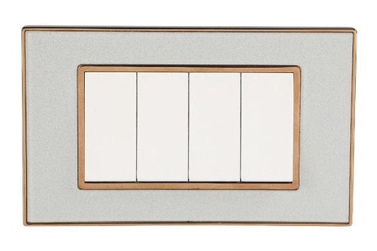 Havells Apogee 4M Satin Pearl White Outer Plate ATAPNCWH04 | Zinc Die-Cast with Rose Gold Frame