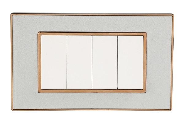 Havells Apogee 4M Satin Pearl White Outer Plate ATAPNCWH04 | Zinc Die-Cast with Rose Gold Frame