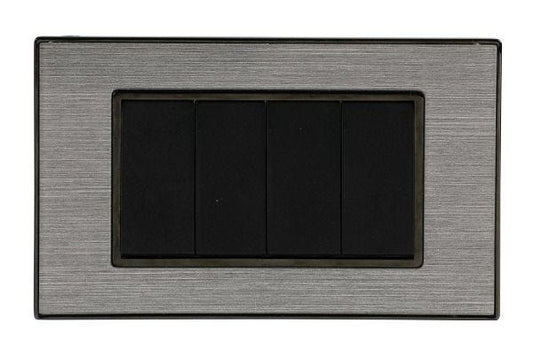 Havells Apogee 4M Satin Silver Outer Plate ATAPSCSH04 | Zinc Die-Cast with Black Frame
