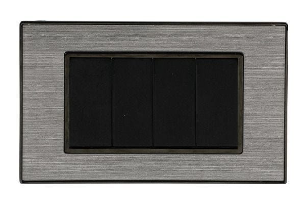 Havells Apogee 4M Satin Silver Outer Plate ATAPSCSH04 | Zinc Die-Cast with Black Frame
