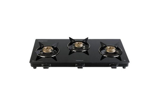 Havells Calore 3 Burner Cooktop GHKGCBYK0 | Toughened Glass Top with Forged Brass Burners