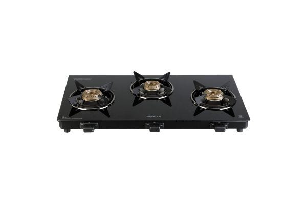 Havells Calore 3 Burner Cooktop GHKGCBYK0 | Toughened Glass Top with Forged Brass Burners