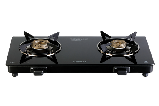 Havells Calore 2 Burner Cooktop GHKGCBXK0 | Toughened Glass Top with Forged Brass Burners