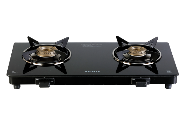 Havells Calore 2 Burner Cooktop GHKGCBXK0 | Toughened Glass Top with Forged Brass Burners