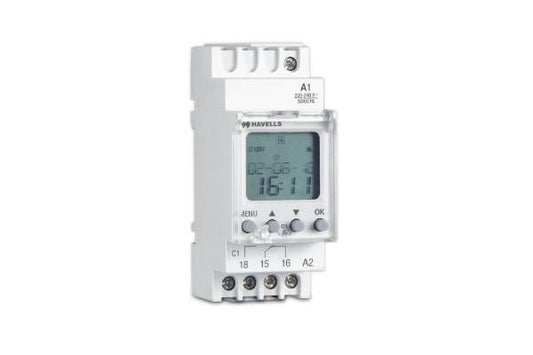 Havells Digital Weekly Time Switch 16A DHTJW01016 | Programmable DIN Rail Timer Switch