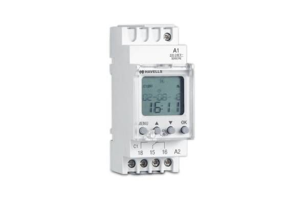 Havells Digital Weekly Time Switch 16A DHTJW01016 | Programmable DIN Rail Timer Switch