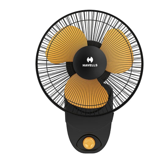 Havells Candy HS Wall Fan 230mm (9 Inch) High Speed 100% Copper Motor Black Yellow - Cat No. FHWCAHSBLY09