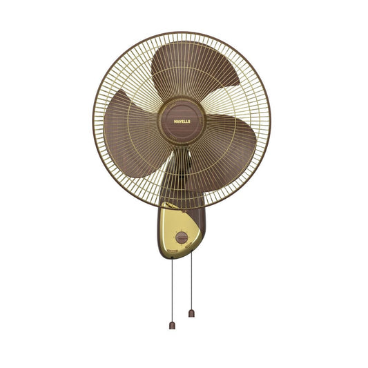 Havells Girik Gold Decorative Wall Fan 400mm (16 Inch) 100% Copper Motor Walnut Gold - Cat No. FHWGGSTWLG16