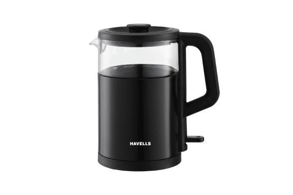 Havells Marino Electric Kettle GHBKTBBK120 1L 1200W | Low Noise Glass Kettle with Strix Controller