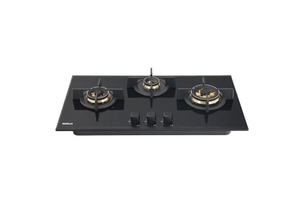 Havells Centuro 3B 80 T AI Auto Ignition Hob GHKBHASK000 | 3 Burner Hob with Toughened Glass & Brass Burner