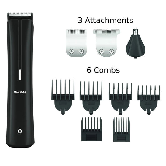Havells GS6109 9 in 1 Rizz Grooming Kit Black | Precision Beard & Hair Styling with 90 Min Runtime