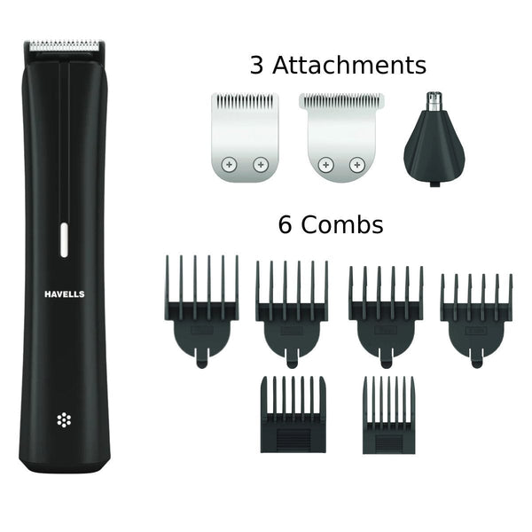 Havells GS6109 9 in 1 Rizz Grooming Kit Black | Precision Beard & Hair Styling with 90 Min Runtime