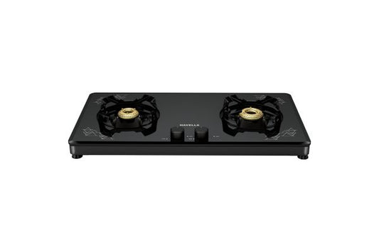 Havells Nucleus Gas Stove GHKGCAAK000 2 Burner | Toughened Glass Top with Forged Brass Burners