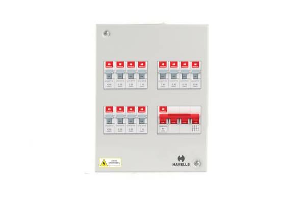 Havells TPN QVE Series DB 4 Way DHDQTHCSRW04 | Regal Grey Distribution Board for MCB RCCB Isolator Incomer